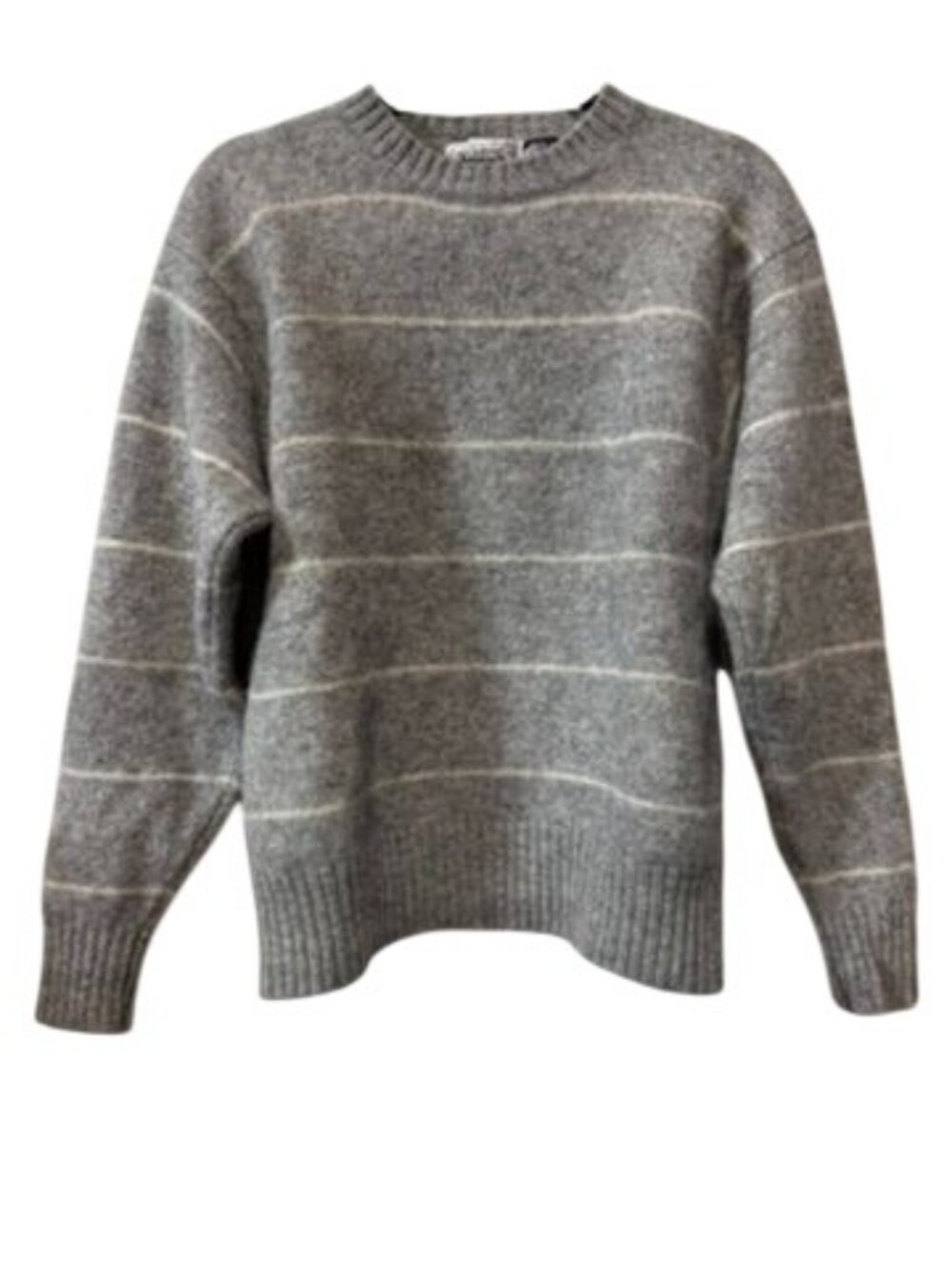 Vintage Gap Clothing Co Gray Ivory Striped Wool Crewneck Sweater Women’s L